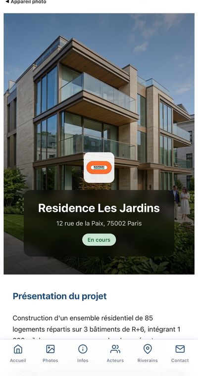 Page publique QRCodeBTP - Résidence Les Jardins